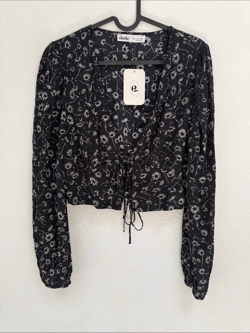 Elodie Black Floral Tie-Front Cropped Blouse